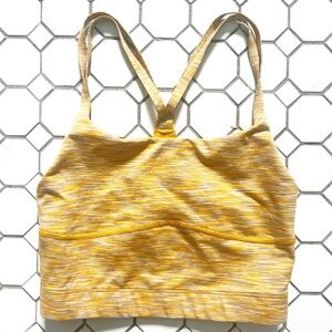 Outdoor Voices heathered mustard yellow longline bra/crop top